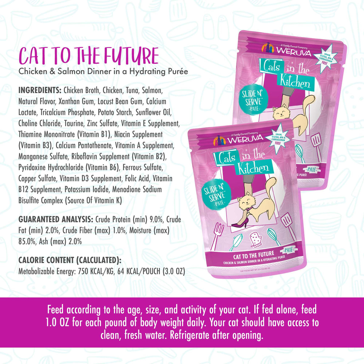 Cats In the Kitchen Slide N&#39; Serve Cat To The Future Chicken &amp; Salmon Pouch