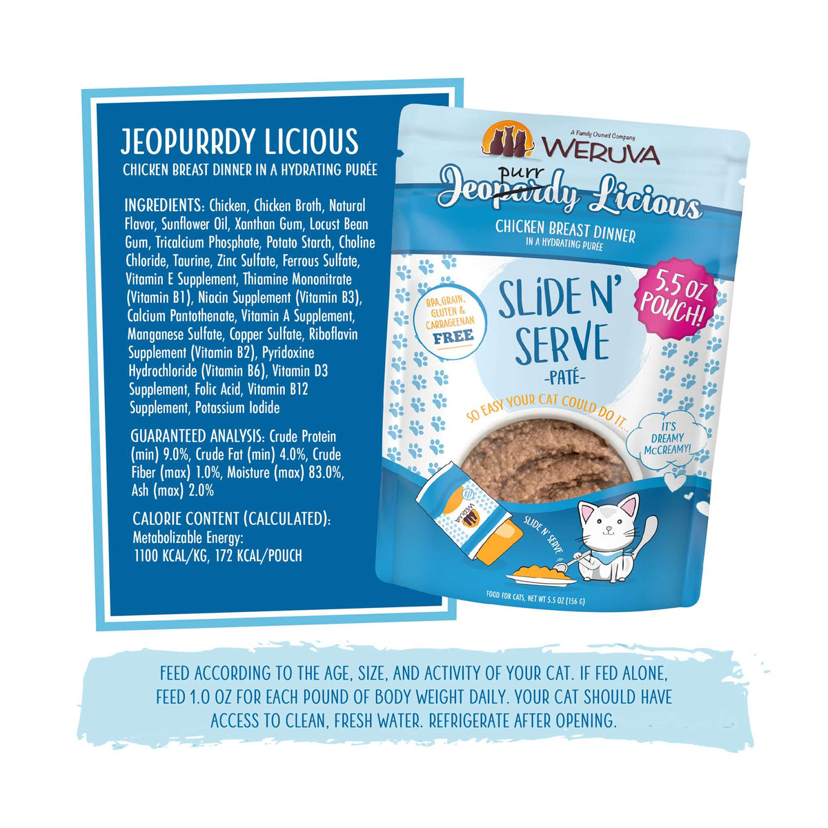 Weruva Slide N&#39; Serve Paté Jeopurrdy Licious Chicken Cat Food Pouch