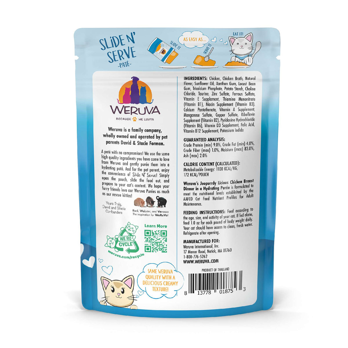 Weruva Slide N&#39; Serve Paté Jeopurrdy Licious Chicken Cat Food Pouch