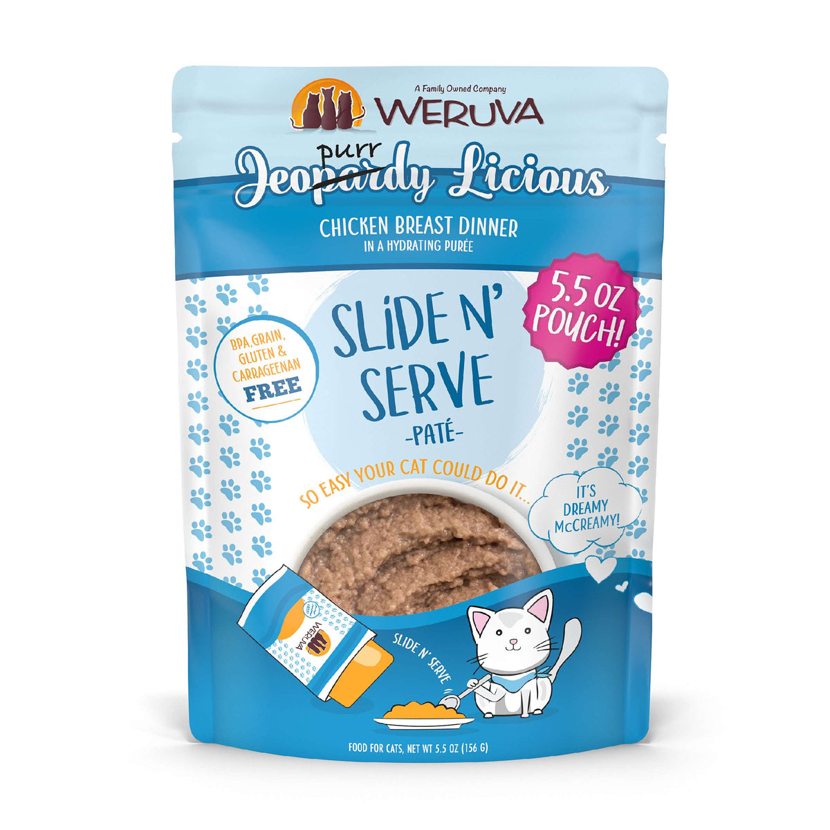 Weruva Slide N&#39; Serve Paté Jeopurrdy Licious Chicken Cat Food Pouch