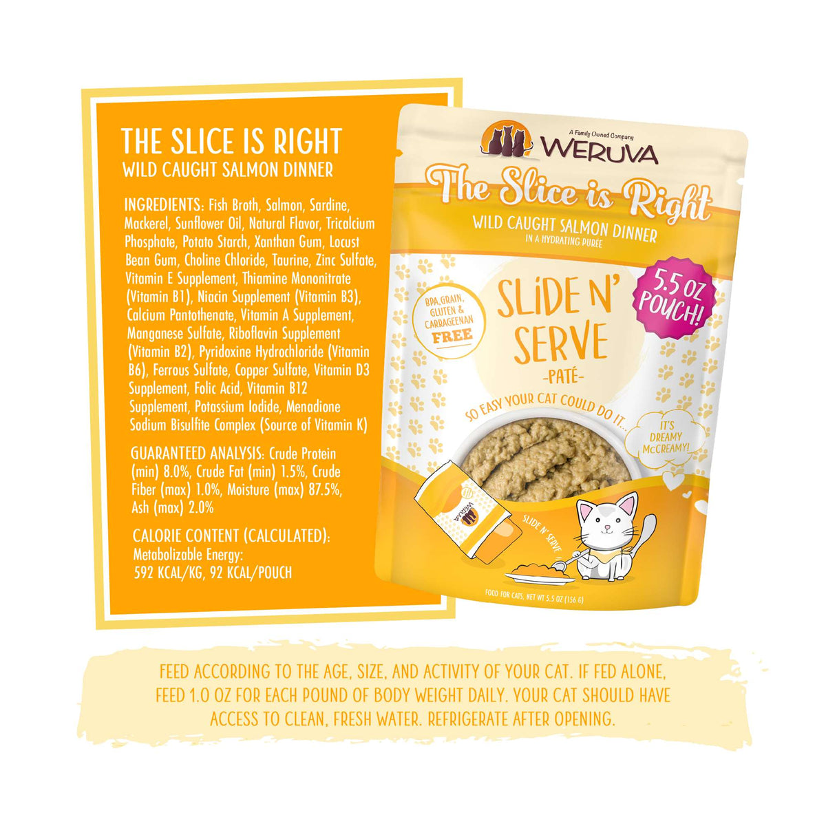 Weruva Slide N&#39; Serve Paté The Slice is Right Wild Caught Salmon Cat Food Pouch