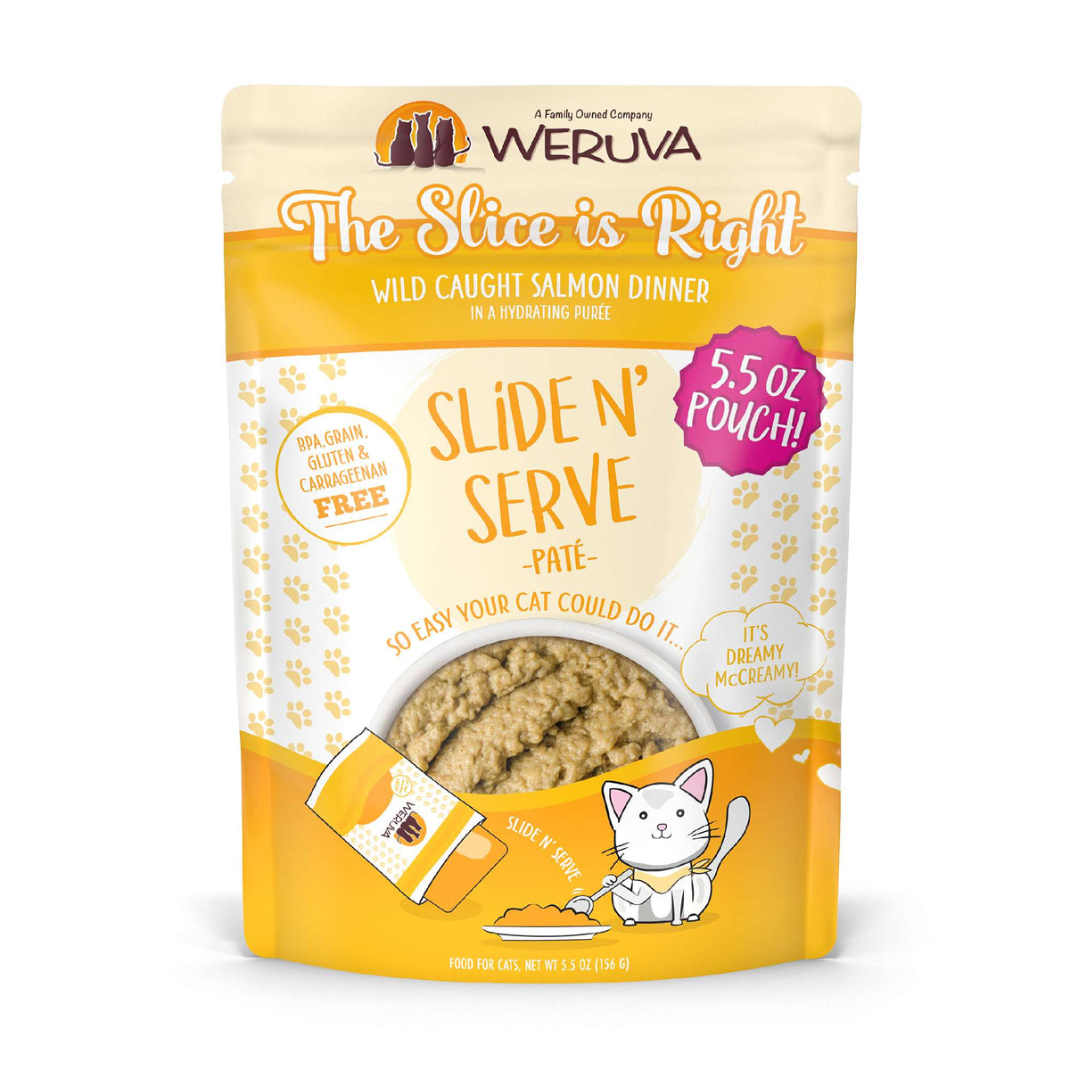 Weruva Slide N&#39; Serve Paté The Slice is Right Wild Caught Salmon Cat Food Pouch