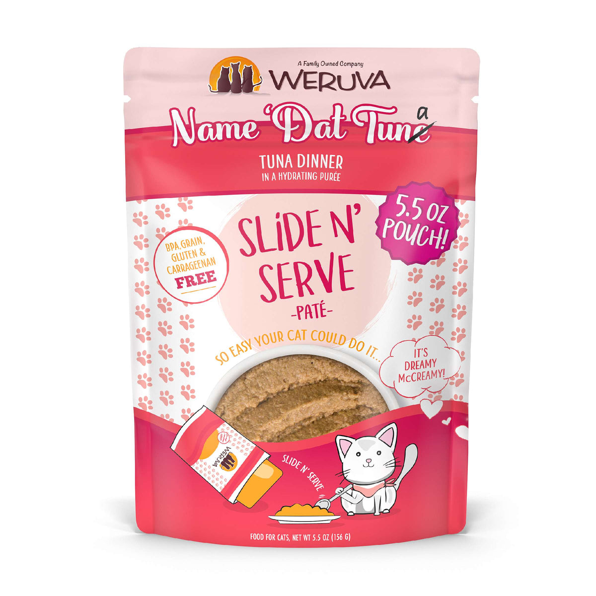 Weruva Slide N&#39; Serve Paté Name Dat Tuna Beef &amp; Salmon Cat Food Pouch