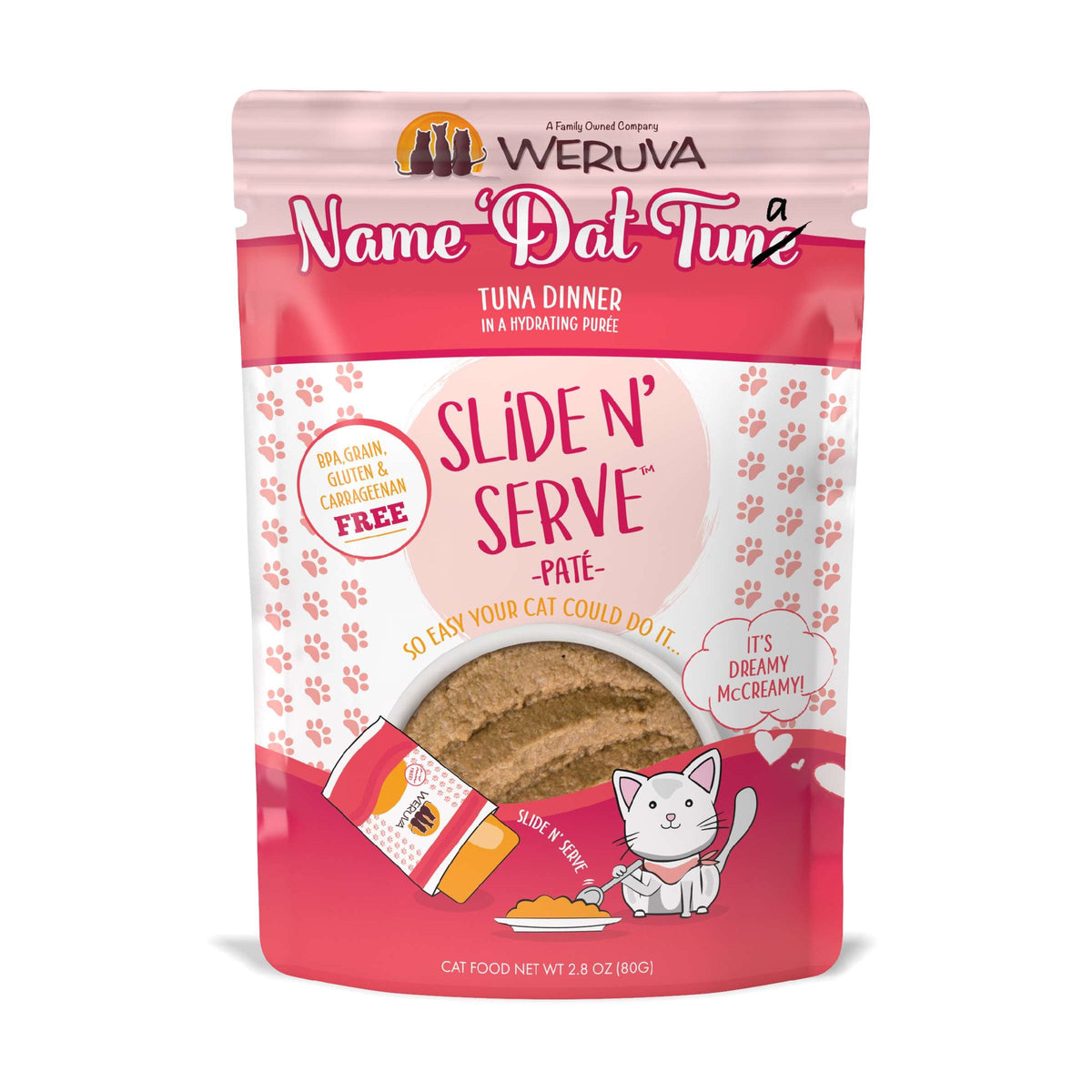 Weruva Slide N&#39; Serve Paté Name Dat Tuna Beef &amp; Salmon Cat Food Pouch