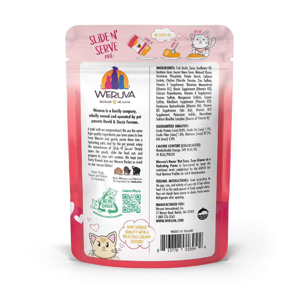 Weruva Slide N&#39; Serve Paté Name Dat Tuna Beef &amp; Salmon Cat Food Pouch