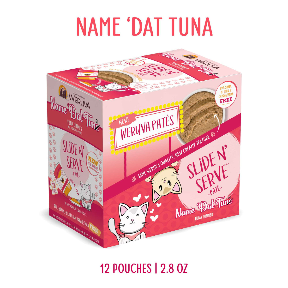 Weruva Slide N&#39; Serve Paté Name Dat Tuna Beef &amp; Salmon Cat Food Pouch