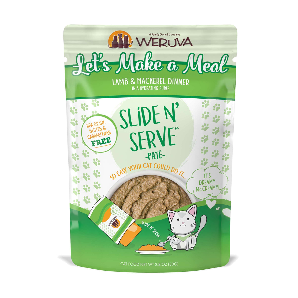 Weruva Slide N&#39; Serve Paté Let&#39;s Make a Meal Lamb &amp; Mackerel Cat Food Pouch