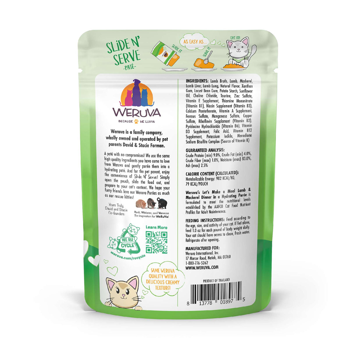 Weruva Slide N&#39; Serve Paté Let&#39;s Make a Meal Lamb &amp; Mackerel Cat Food Pouch