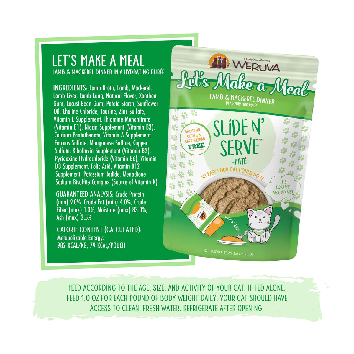 Weruva Slide N&#39; Serve Paté Let&#39;s Make a Meal Lamb &amp; Mackerel Cat Food Pouch