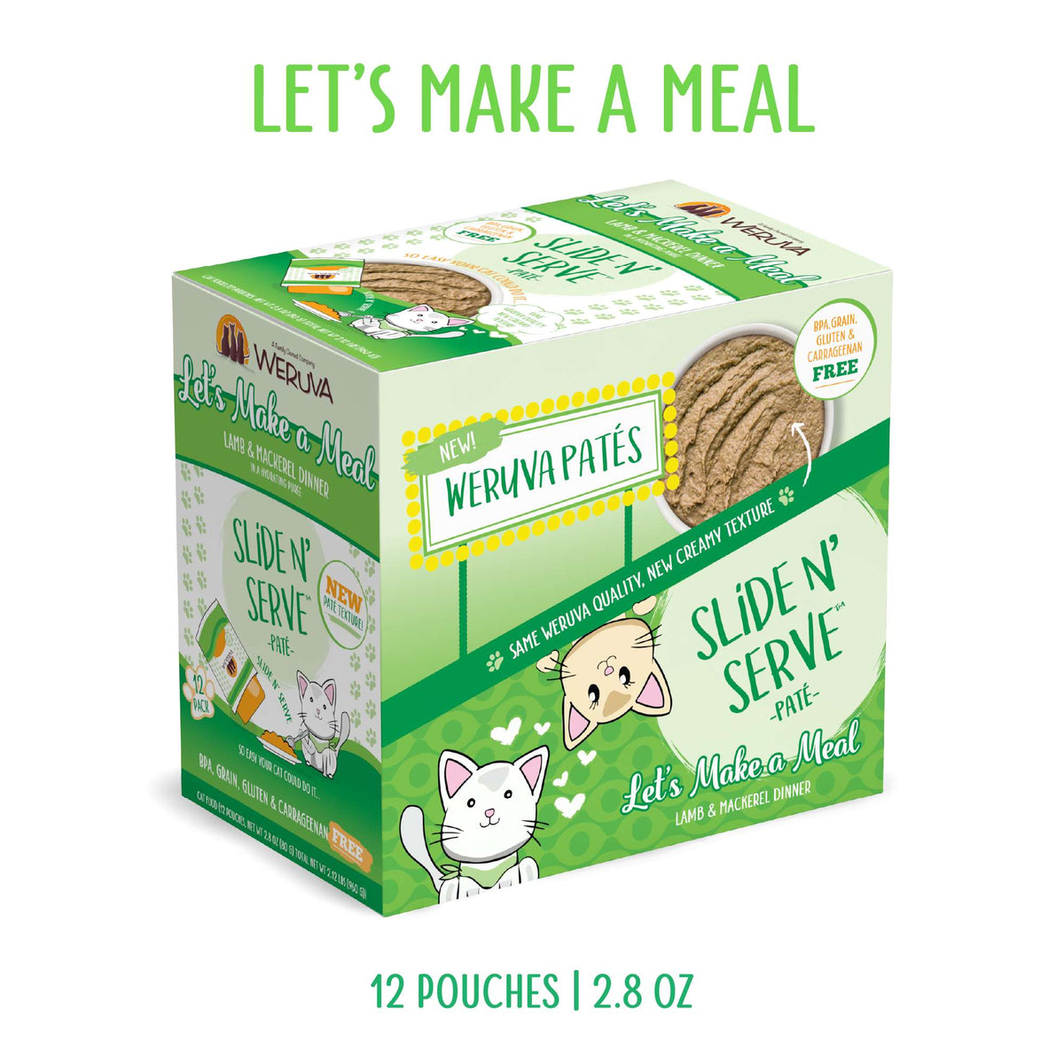 Weruva Slide N&#39; Serve Paté Let&#39;s Make a Meal Lamb &amp; Mackerel Cat Food Pouch