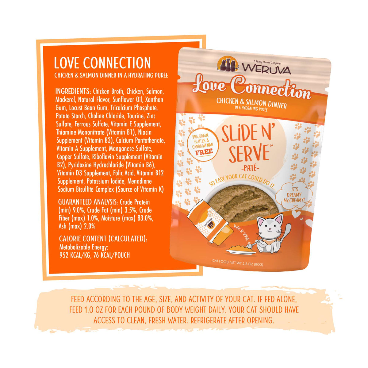 Weruva Slide N&#39; Serve Paté Love Connection Chicken &amp; Salmon Cat Food Pouch