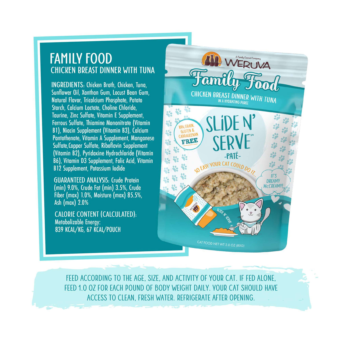 Weruva Slide N&#39; Serve Paté Family Food Chicken &amp; Tuna Cat Food Pouch
