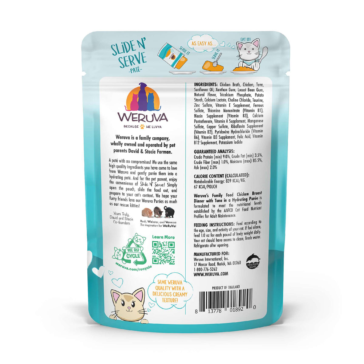 Weruva Slide N&#39; Serve Paté Family Food Chicken &amp; Tuna Cat Food Pouch
