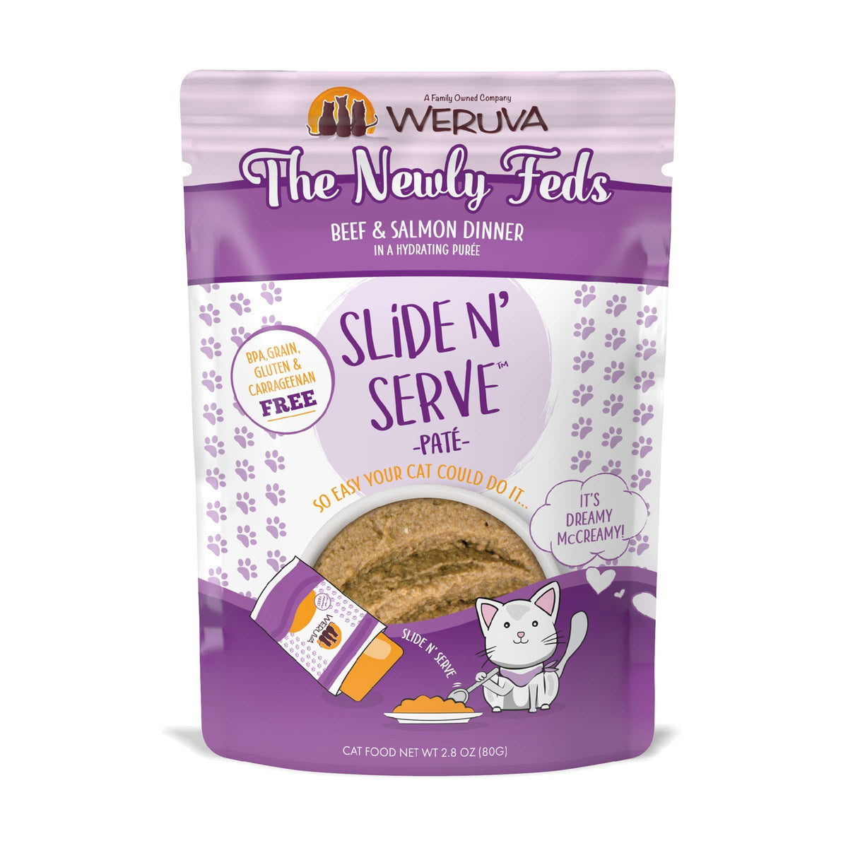 Weruva Slide N&#39; Serve Paté The Newly Feds Beef &amp; Salmon Cat Food Pouch