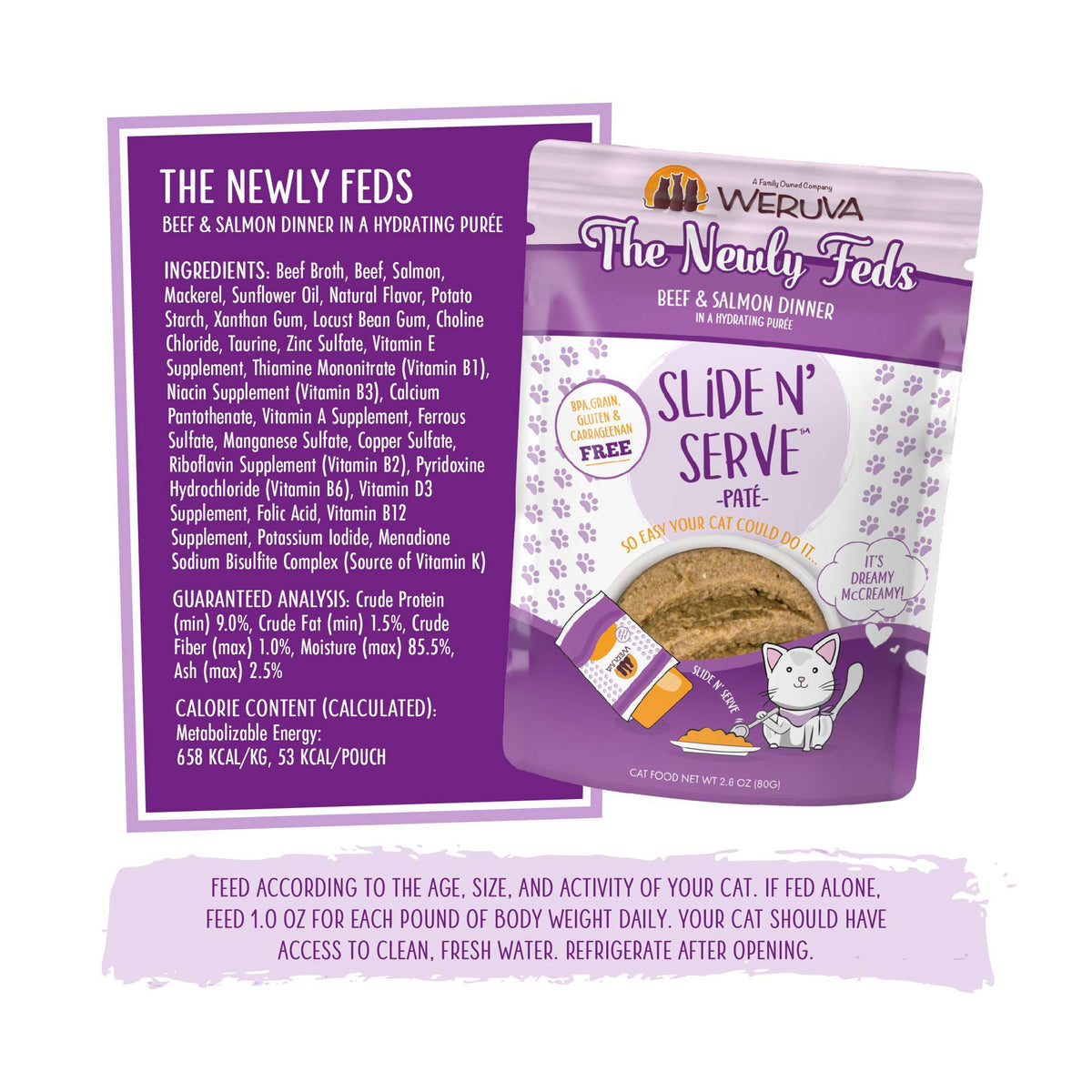 Weruva Slide N&#39; Serve Paté The Newly Feds Beef &amp; Salmon Cat Food Pouch
