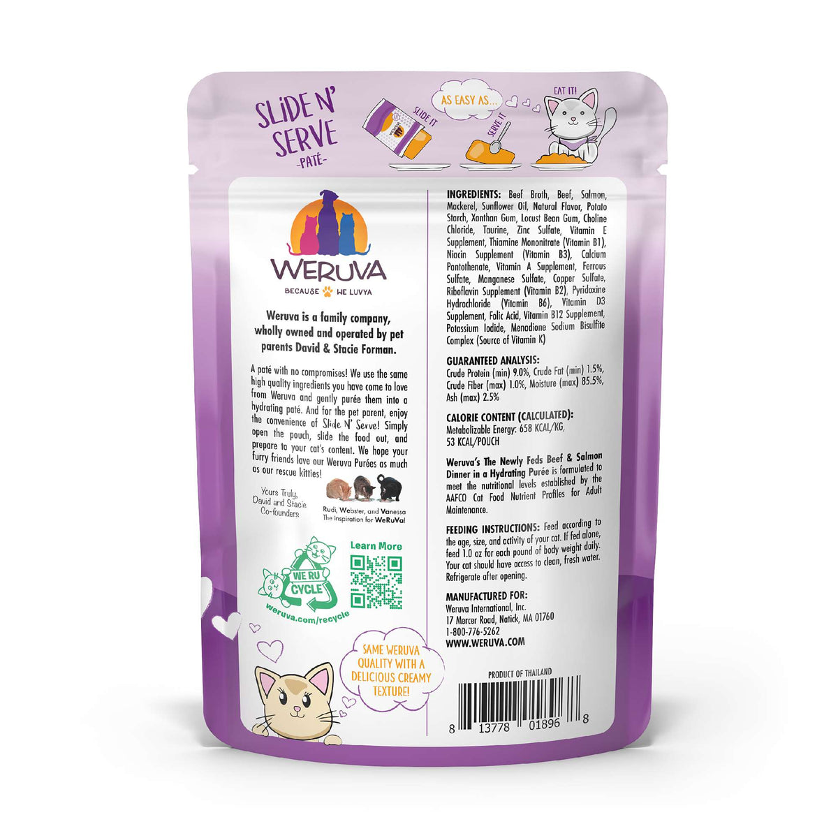 Weruva Slide N&#39; Serve Paté The Newly Feds Beef &amp; Salmon Cat Food Pouch