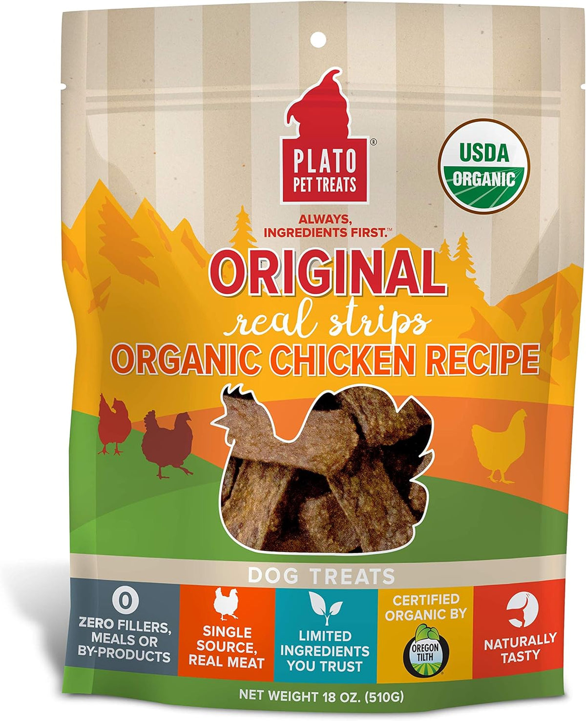 Plato Pet Treats Original Real Strips Organic Chicken for Dogs