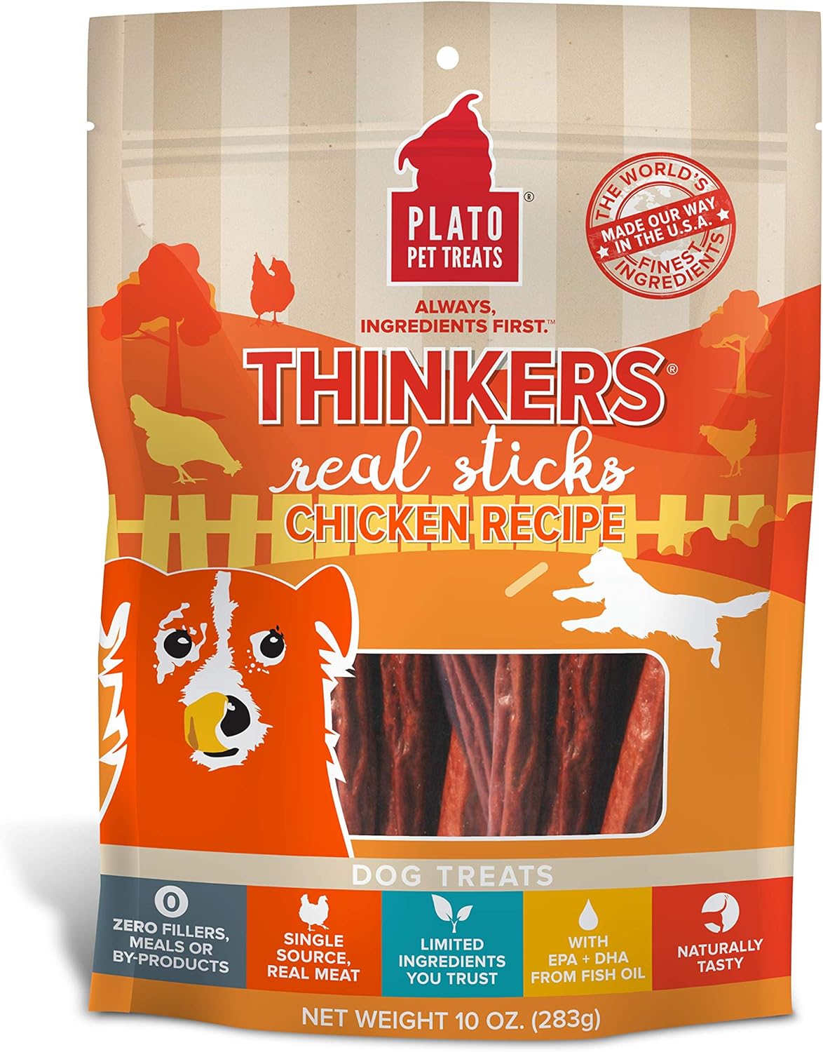 Plato Pet Treats Thinkers Real Sticks Chicken Recipe for Dogs