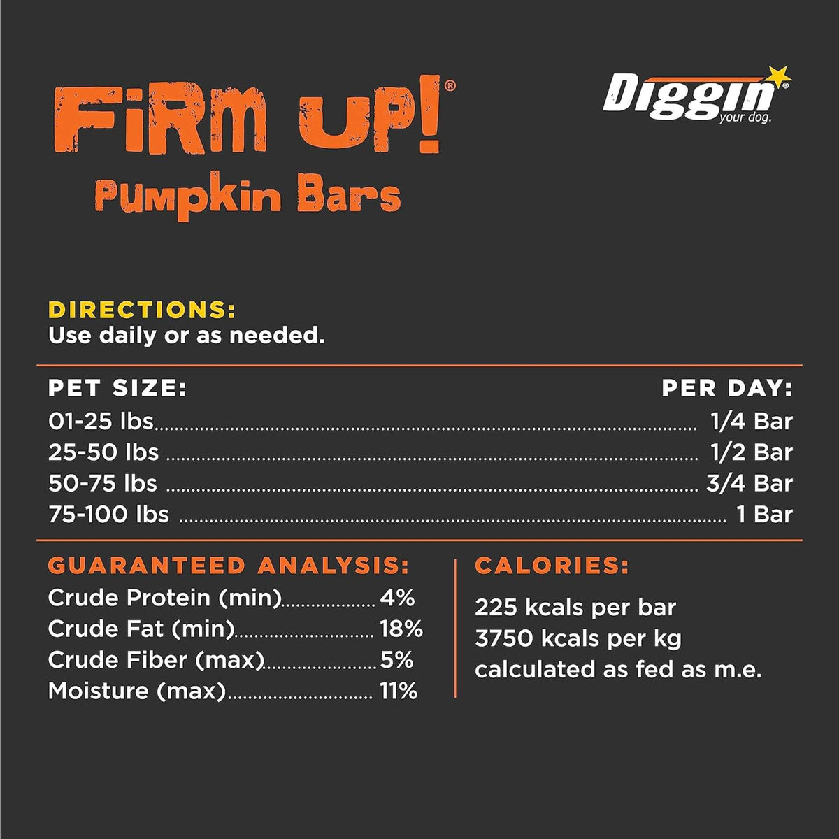 Diggin Your Dog Firm Up! Pumpkin Bars Digestive Aid Dog &amp; Cat Supplement