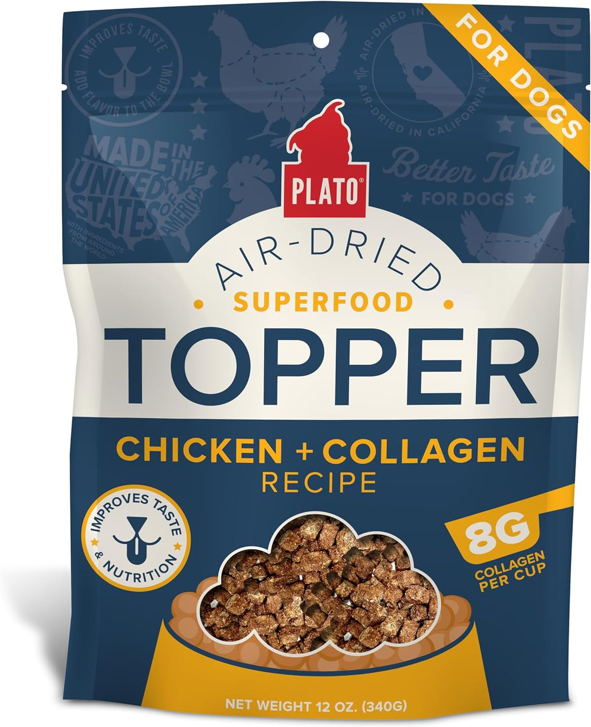 Plato Pet Treats Air Dried Topper Chicken + Collagen for Dogs