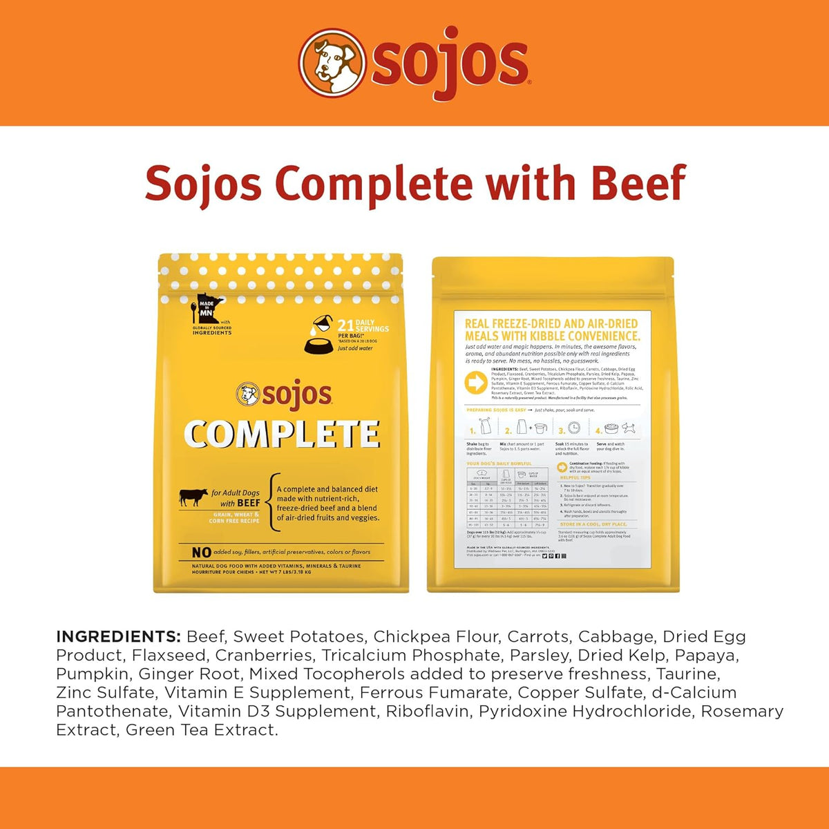 Sojos Freeze-Dried Raw Complete Beef Dog Food