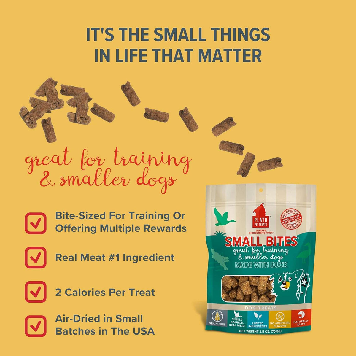 Plato Pet Treats Small Bites Duck for Dogs