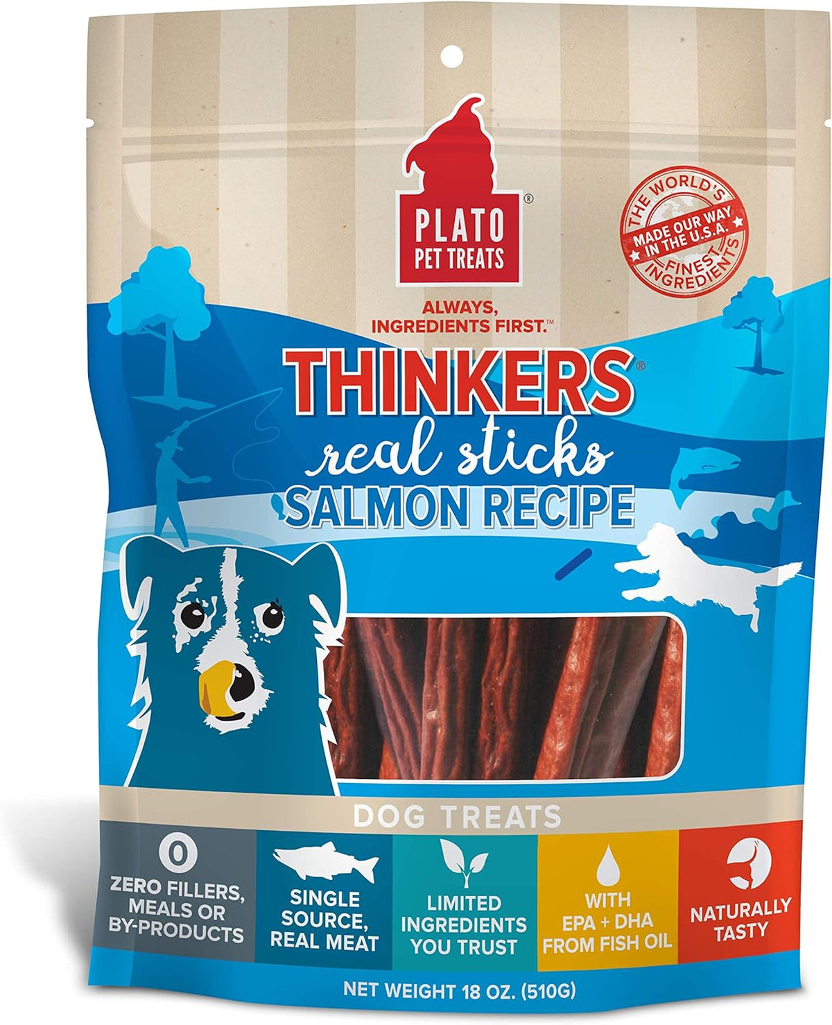 Plato Pet Treats Thinkers Real Sticks Salmon Recipe for Dogs