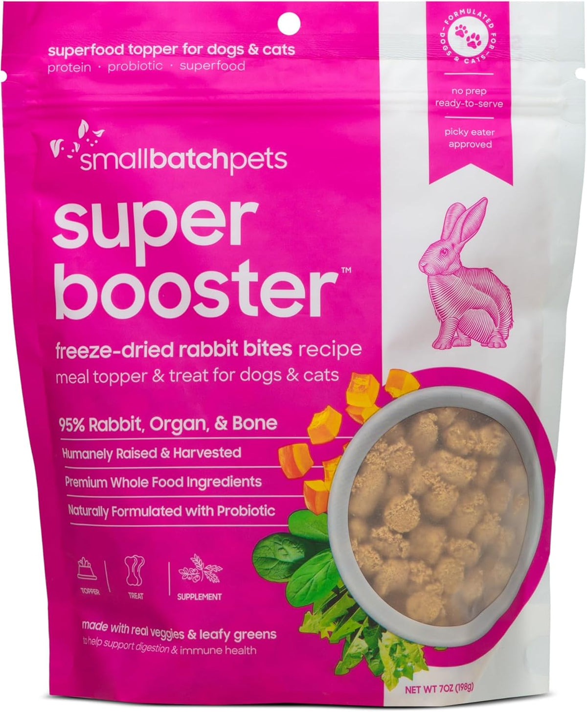 Small Batch Super Booster Freeze-Dried Rabbit Bites Dog &amp; Cat Treats or Meal Topper