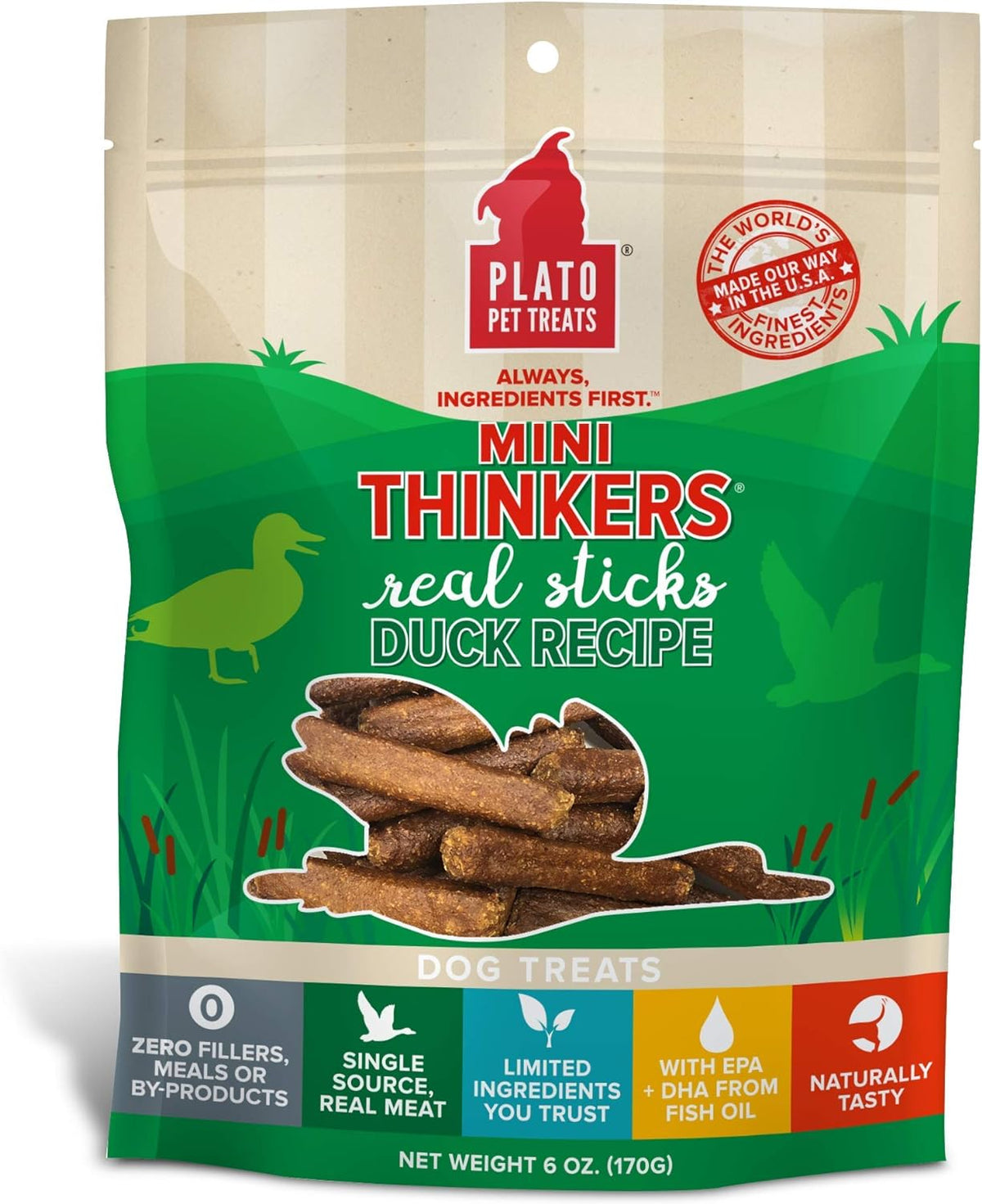 Plato Pet Treats Thinkers Real Sticks Duck Recipe for Dogs