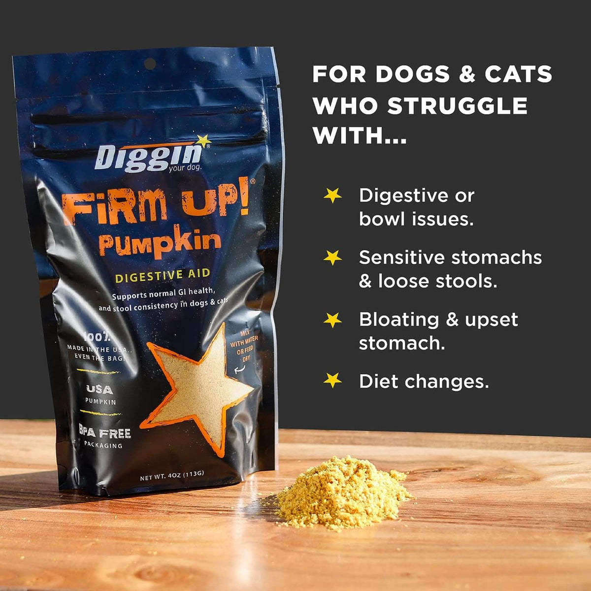 Diggin Your Dog Firm Up! Pumpkin Supplement for Dogs &amp; Cats