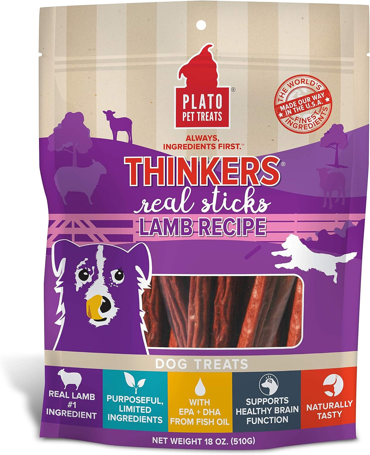 Plato Pet Treats Thinkers Real Sticks Lamb Recipe for Dogs