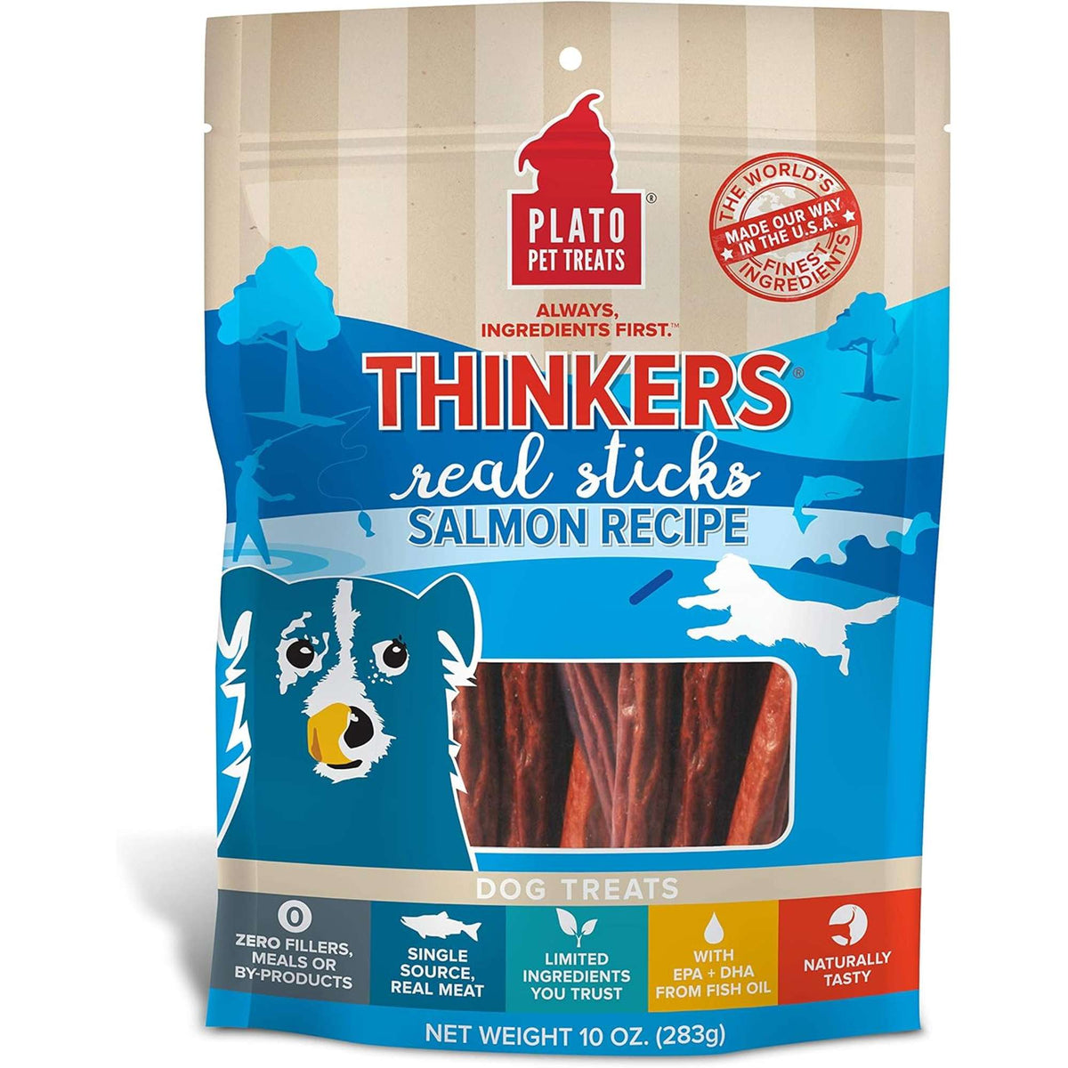 Plato Pet Treats Thinkers Real Sticks Salmon Recipe for Dogs