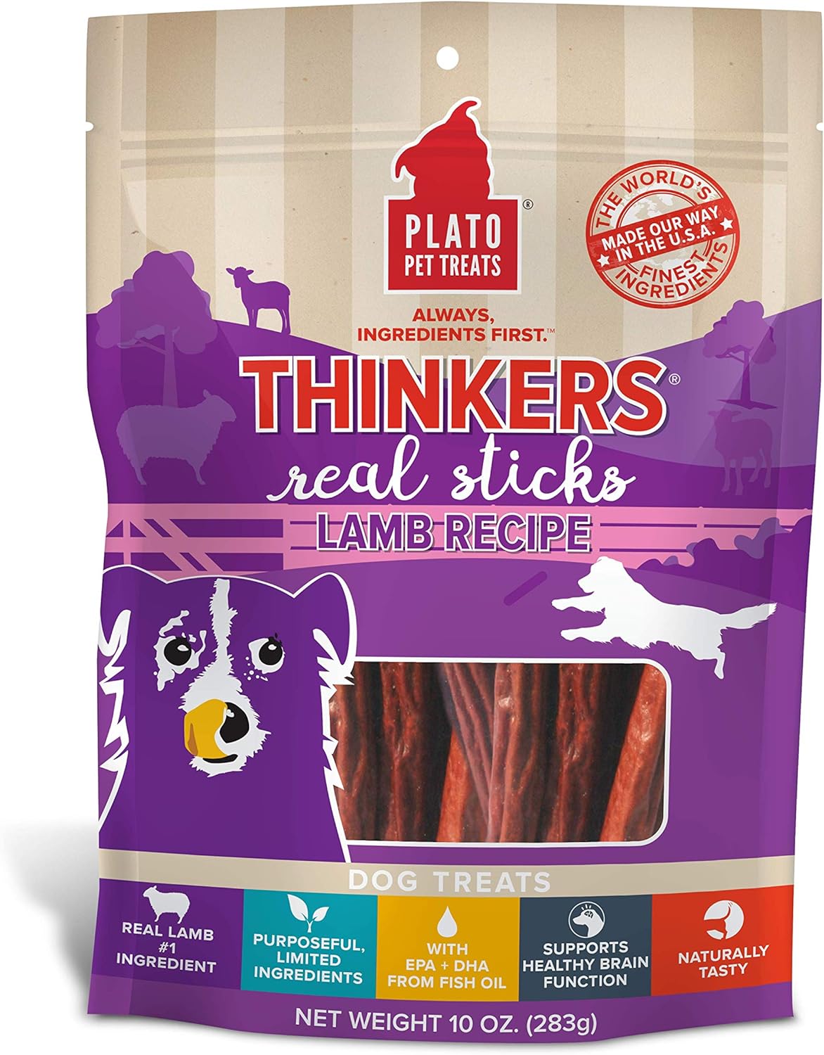 Plato Pet Treats Thinkers Real Sticks Lamb Recipe for Dogs
