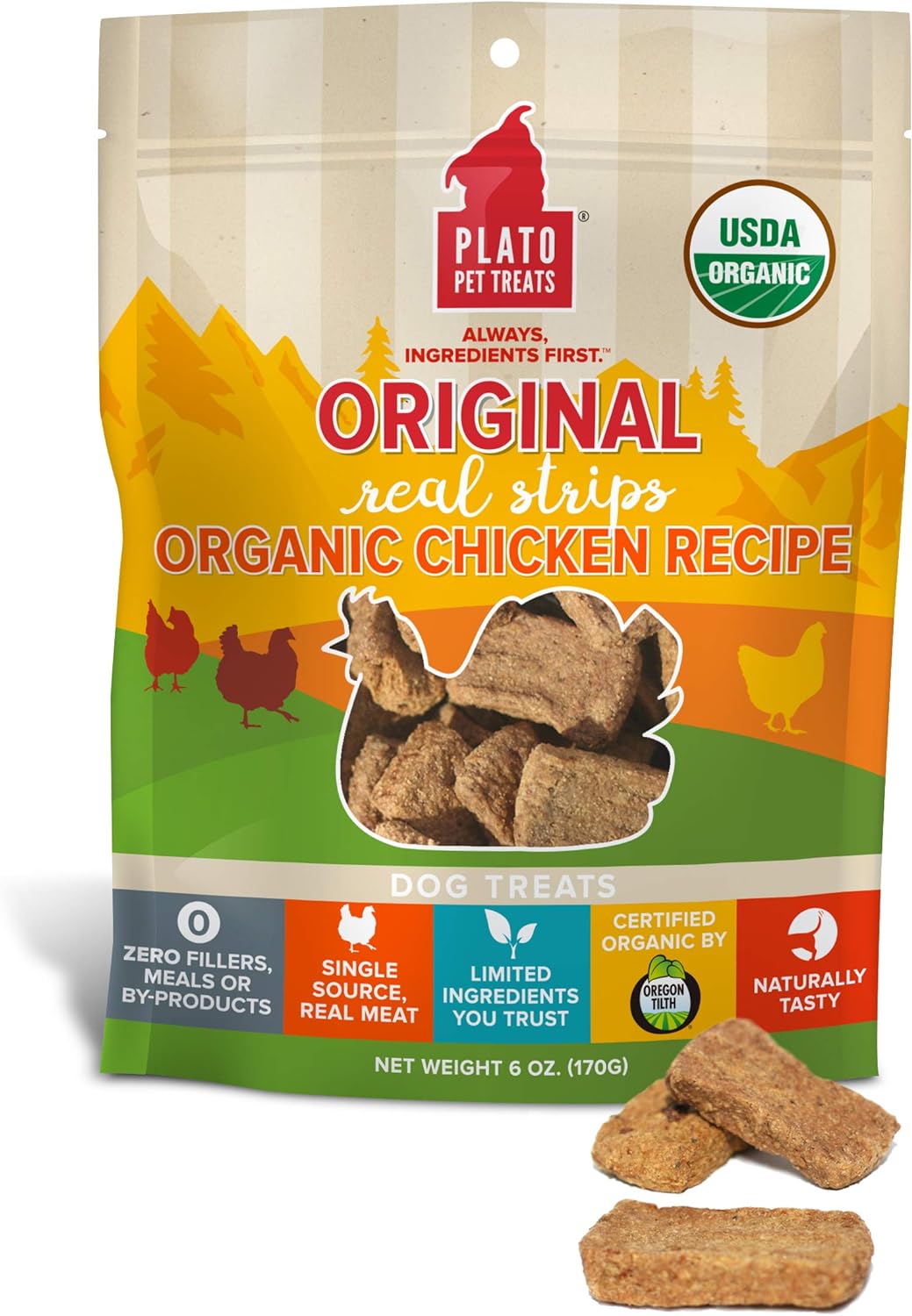 Plato Pet Treats Original Real Strips Organic Chicken for Dogs