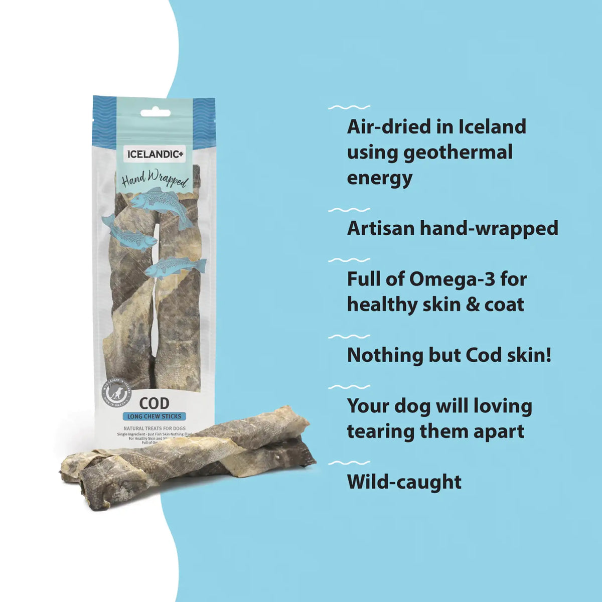 Icelandic+ Hand Wrapped Cod Skin Sticks Dog Chews