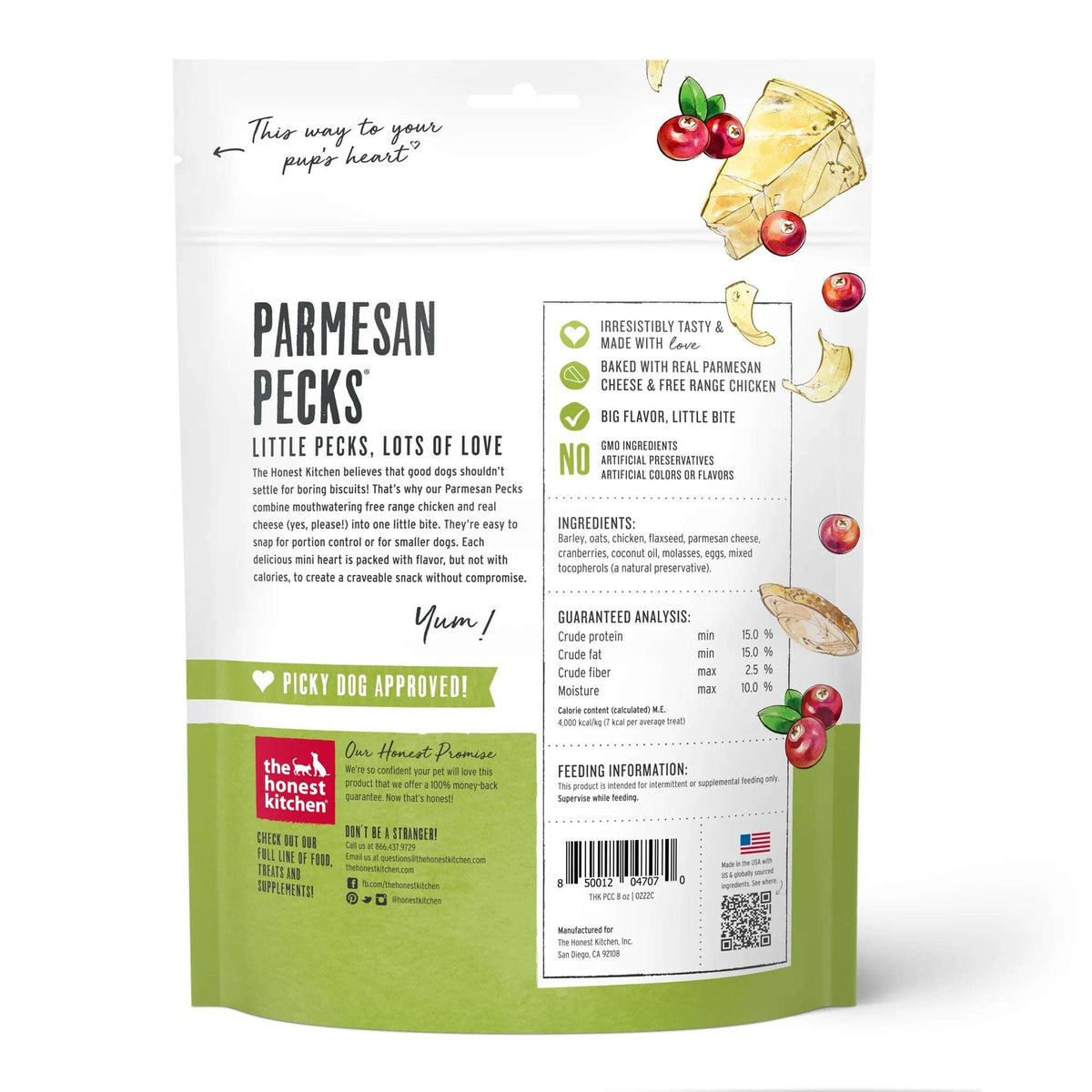The Honest Kitchen Parmesan Pecks Chicken &amp; Cranberry Dog Treats