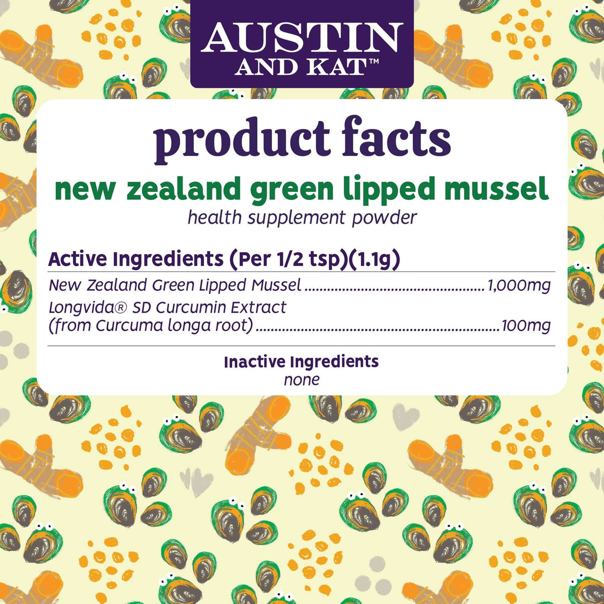 Austin and Kat Green Lipped Mussel with Turmeric Powder for Dogs &amp; Cats