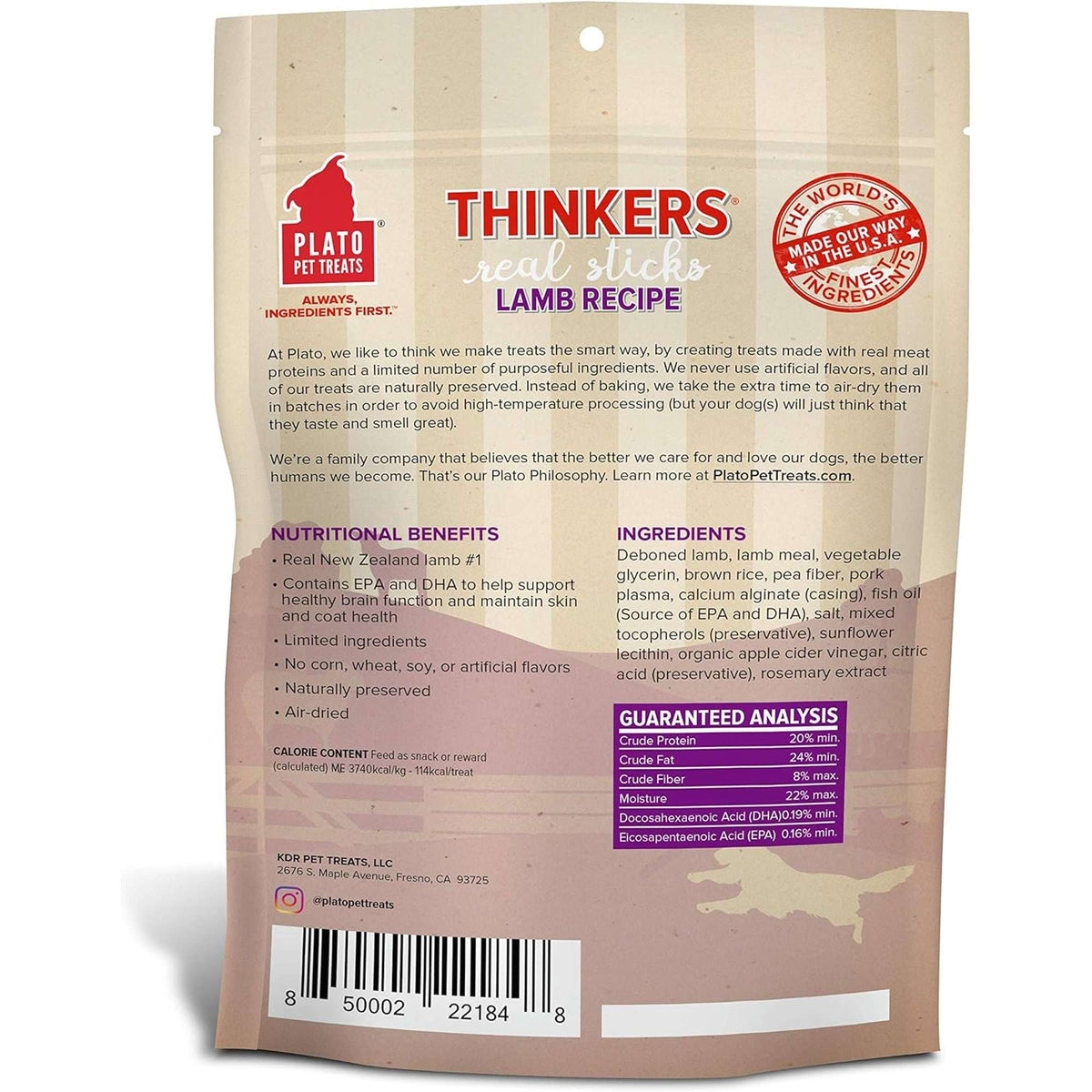 Plato Pet Treats Thinkers Real Sticks Lamb Recipe for Dogs