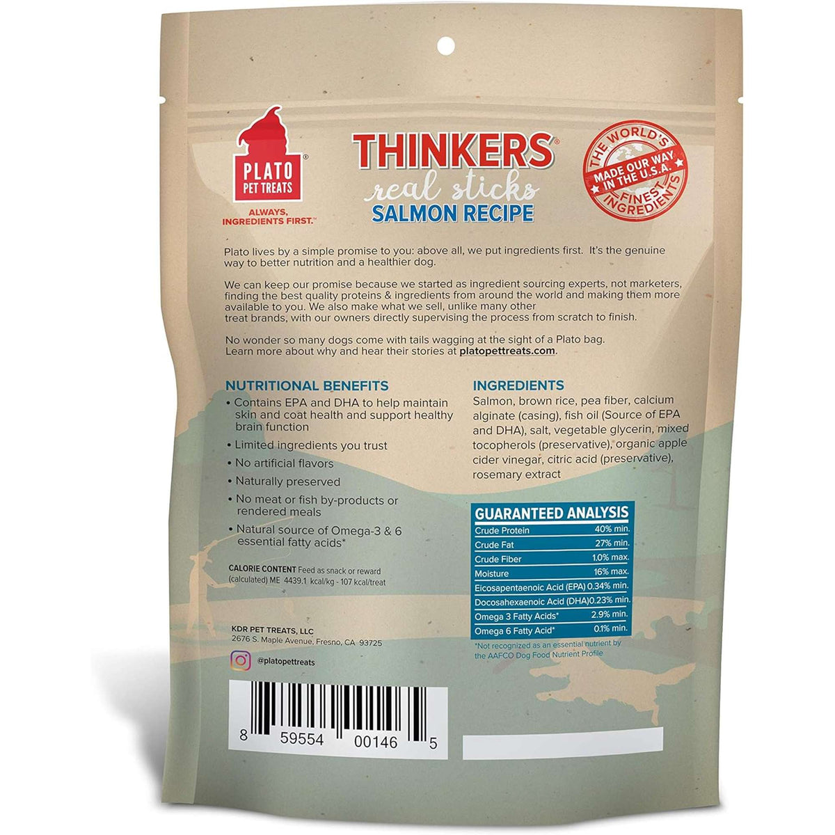 Plato Pet Treats Thinkers Real Sticks Salmon Recipe for Dogs