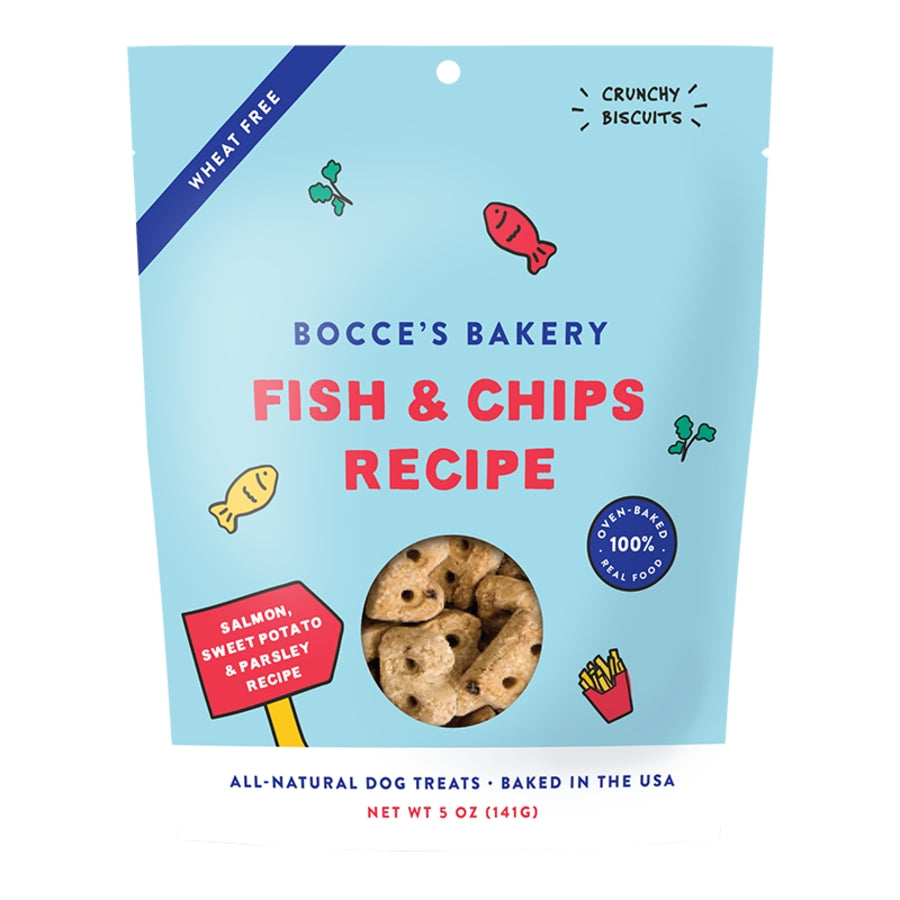 Bocce&#39;s Bakery Fish &amp; Chips Crunchy Biscuits Dog Treats