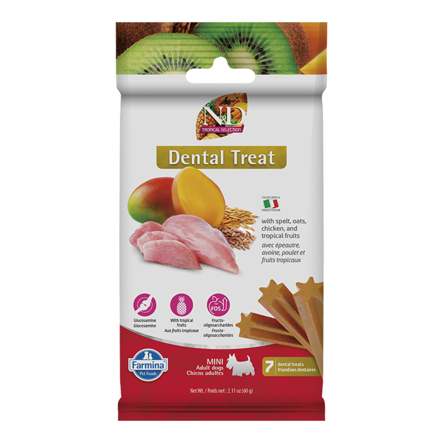 Farmina N&D Tropical Selection Dental Treat with Spelt, Oats, Chicken & Tropical Fruits Mini Dog Treats