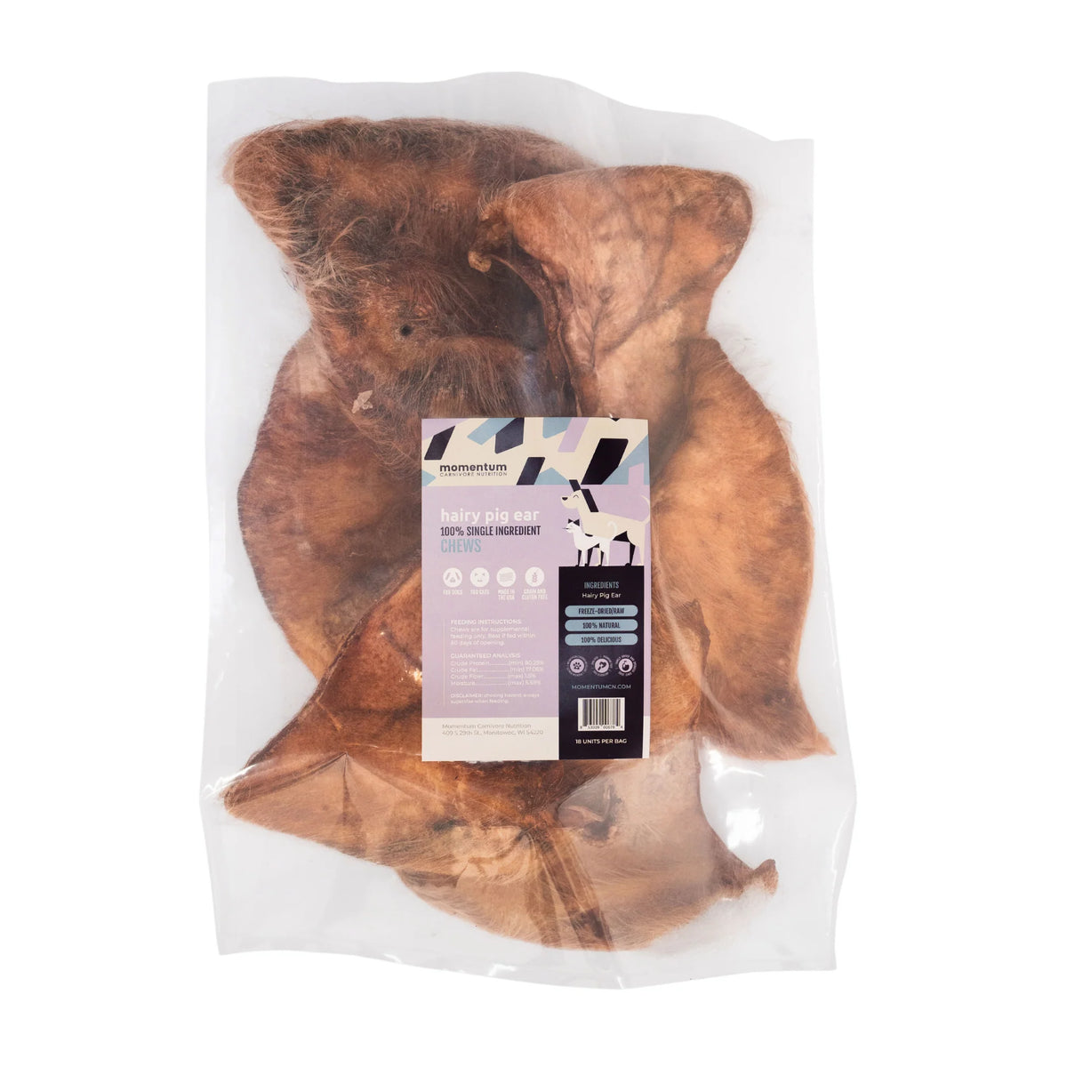 Momentum Carnivore Nutrition Freeze-Dried Hairy Pig Ear Dog Chews