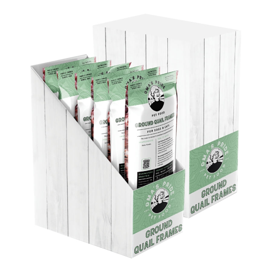 Oma&#39;s Pride Frozen Raw Ground Quail Frames for Dogs &amp; Cats