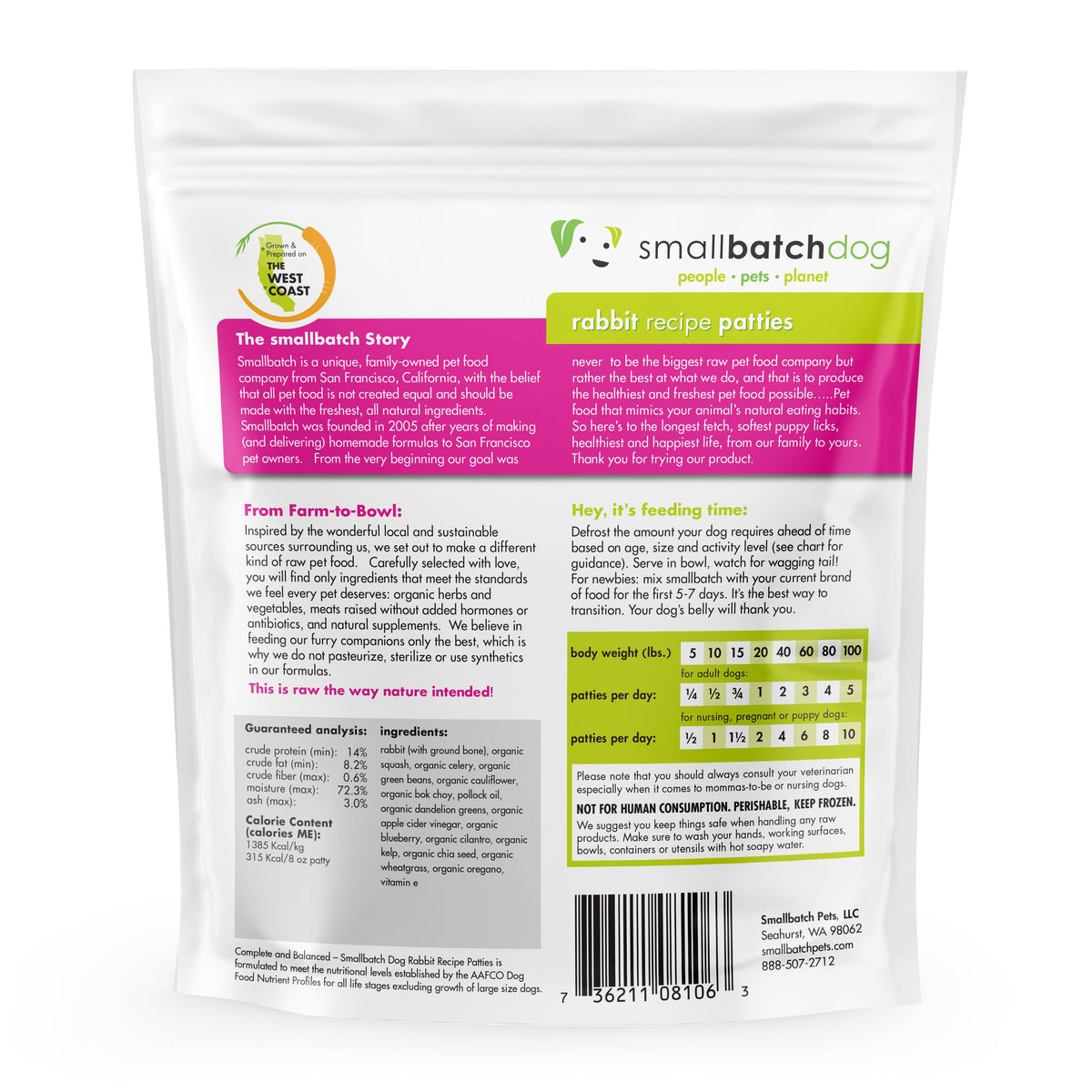 Small Batch Rabbit Patties Frozen Raw Dog Food