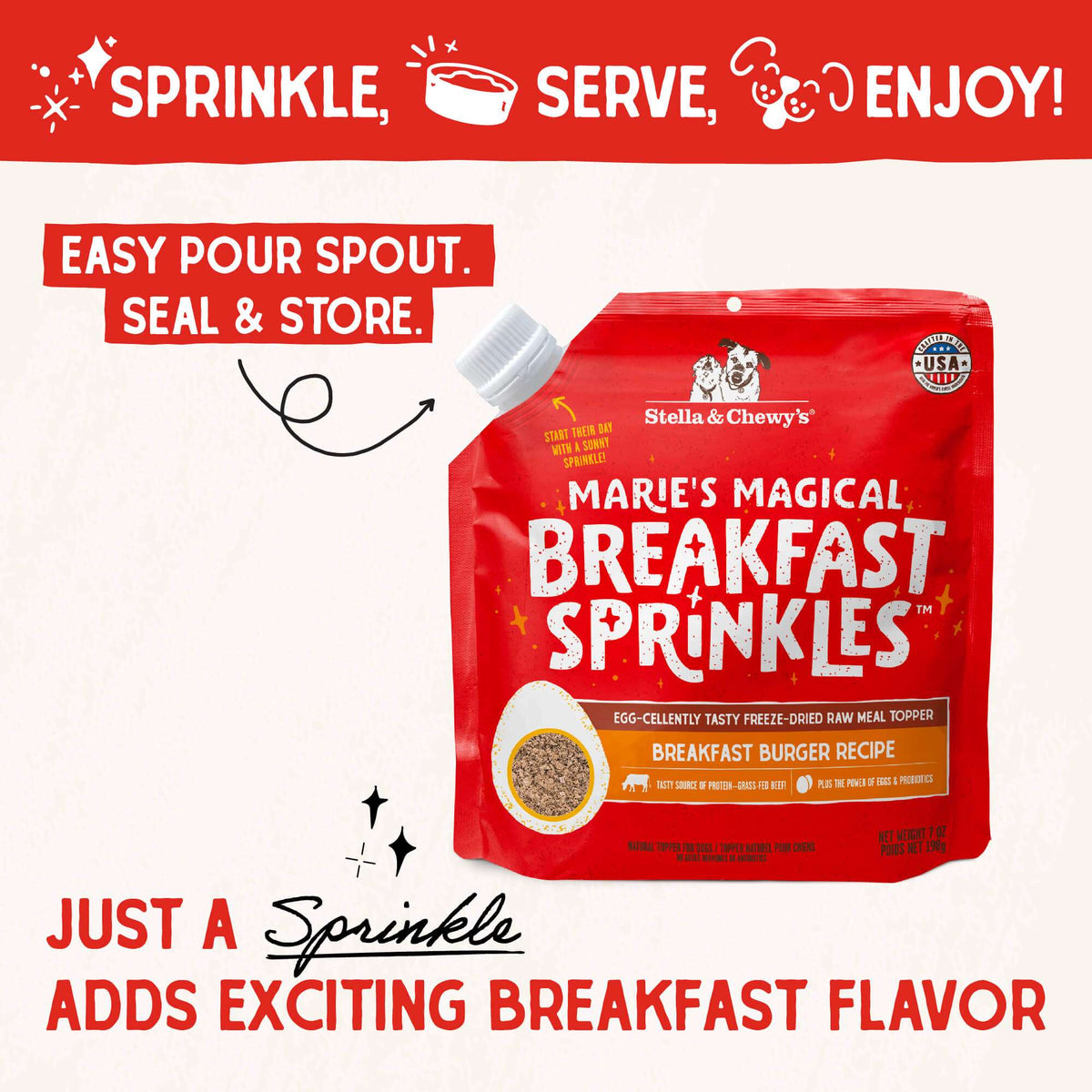 Stella &amp; Chewy&#39;s Marie&#39;s Magical Breakfast Sprinkles Breakfast Burger Recipe Freeze-Dried Meal Topper for Dogs