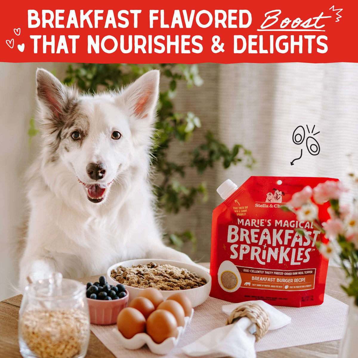 Stella &amp; Chewy&#39;s Marie&#39;s Magical Breakfast Sprinkles Breakfast Burger Recipe Freeze-Dried Meal Topper for Dogs