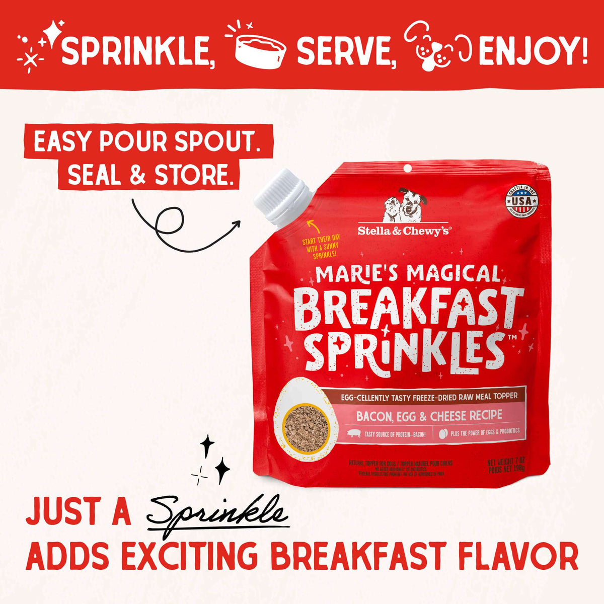 Stella &amp; Chewy&#39;s Marie&#39;s Magical Breakfast Sprinkles Bacon, Egg &amp; Cheese Freeze-Dried Meal Topper for Dogs