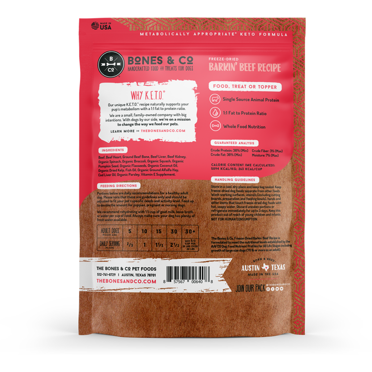 The Bones &amp; Co Freeze-Dried Raw Barkin&#39; Beef Dog Food