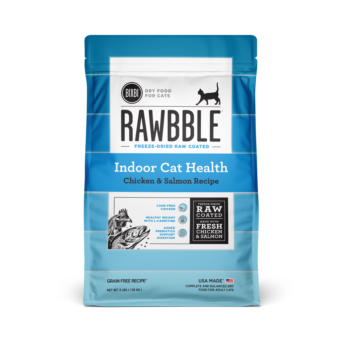 Bixbi Rawbble Freeze-Dried Raw Coated Grain Free Indoor Cat Health Chicken &amp; Salmon Cat Food