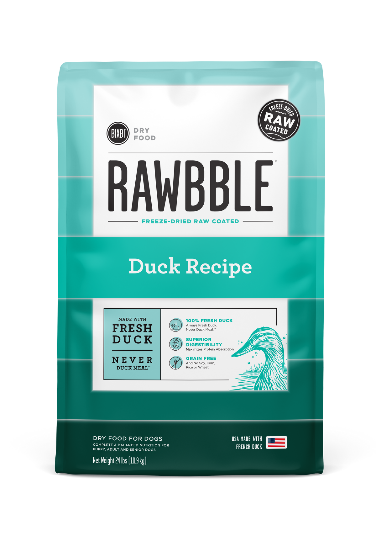 Bixbi Rawbble Freeze-Dried Raw Coated Grain Free Duck Dog Food